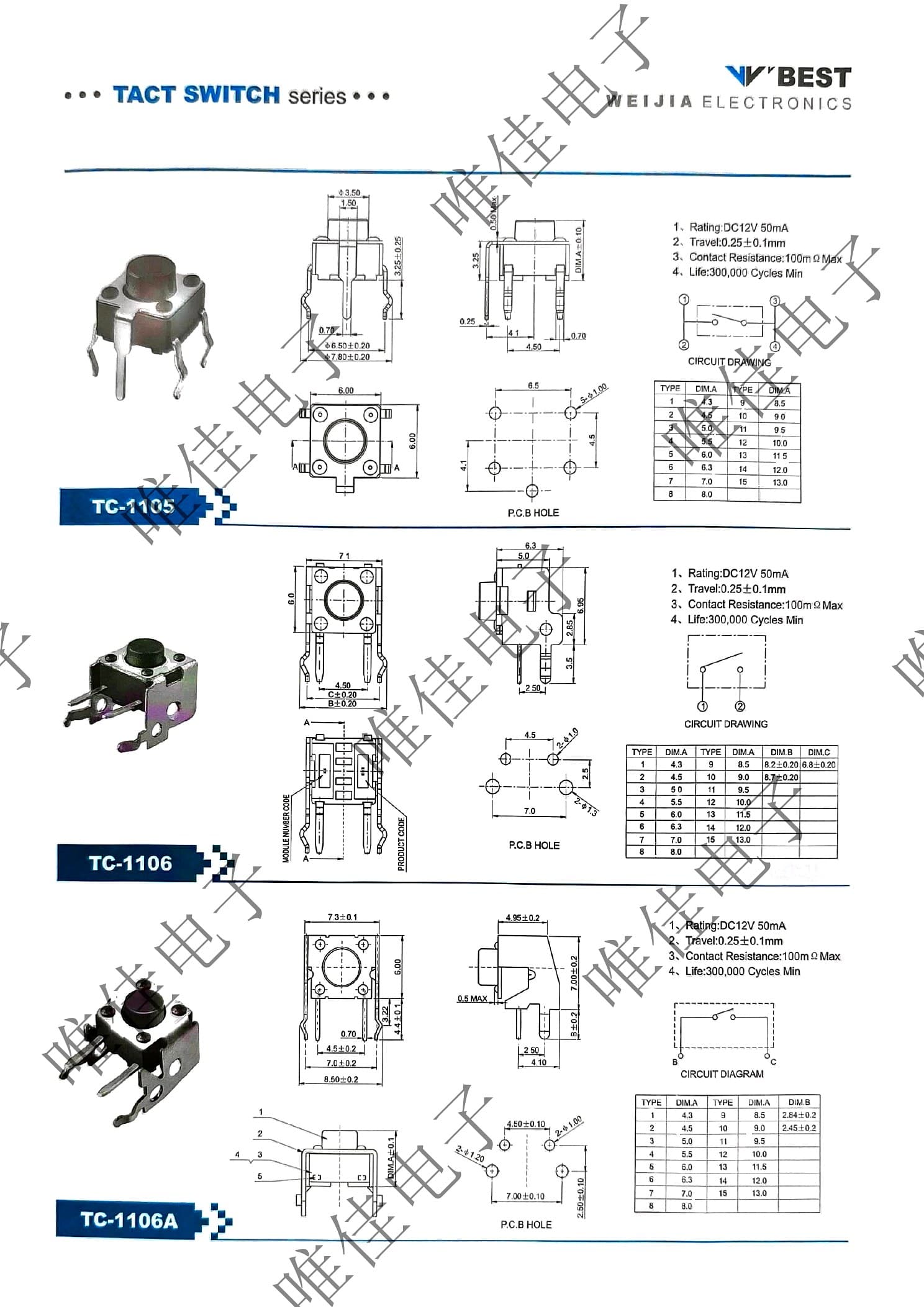 TACT SWITCH SERIES catalog page 12