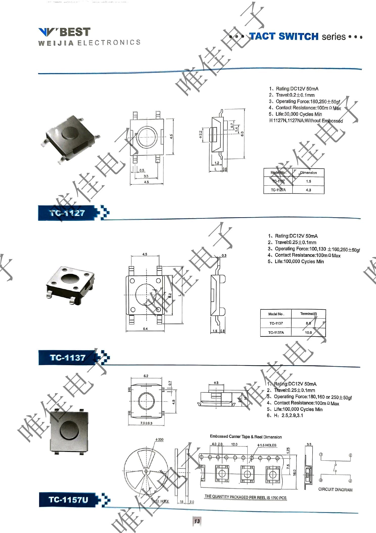 TACT SWITCH SERIES catalog page 21
