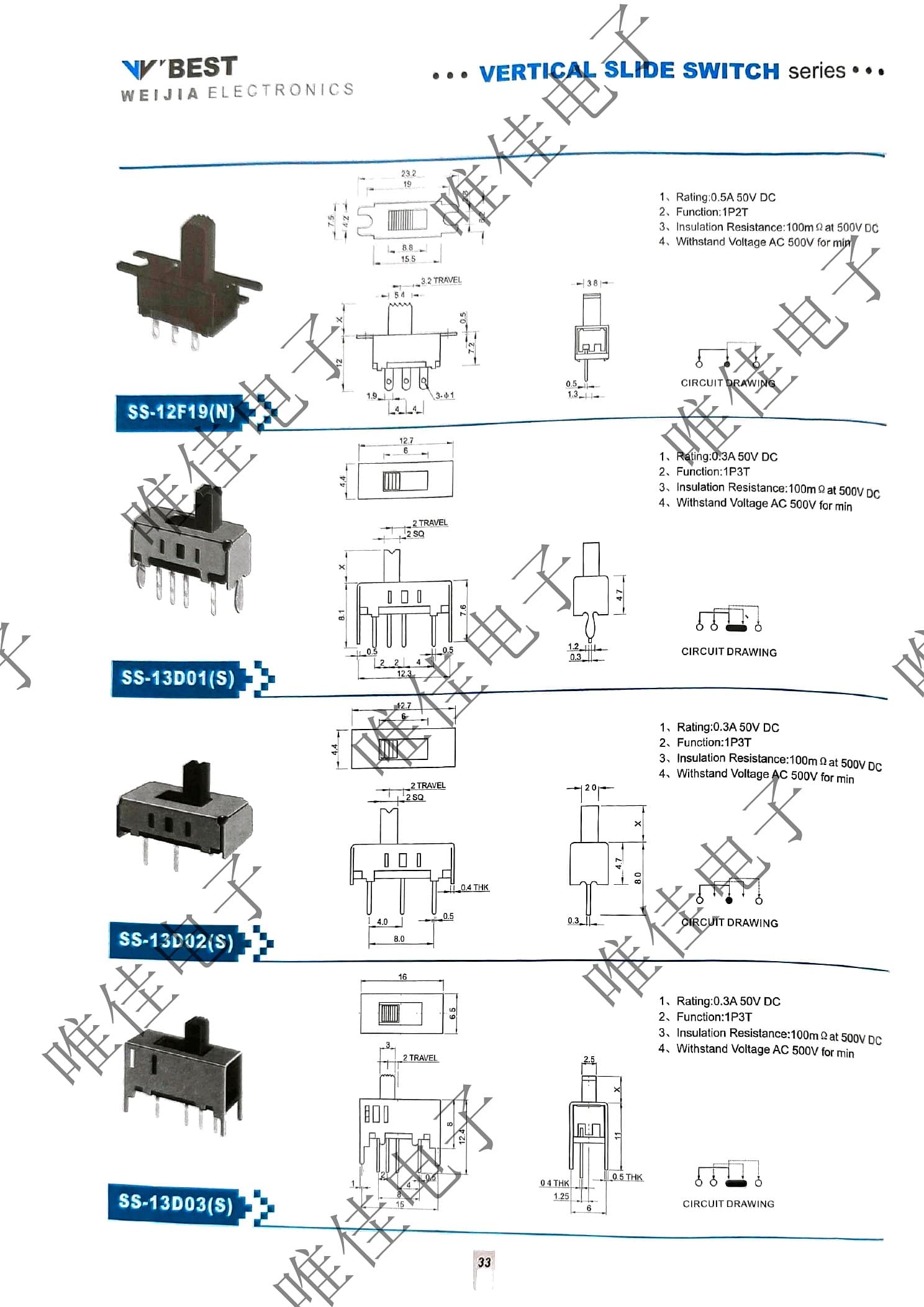 VERTICAL SLIDE SWITCH SERIES catalog page 41