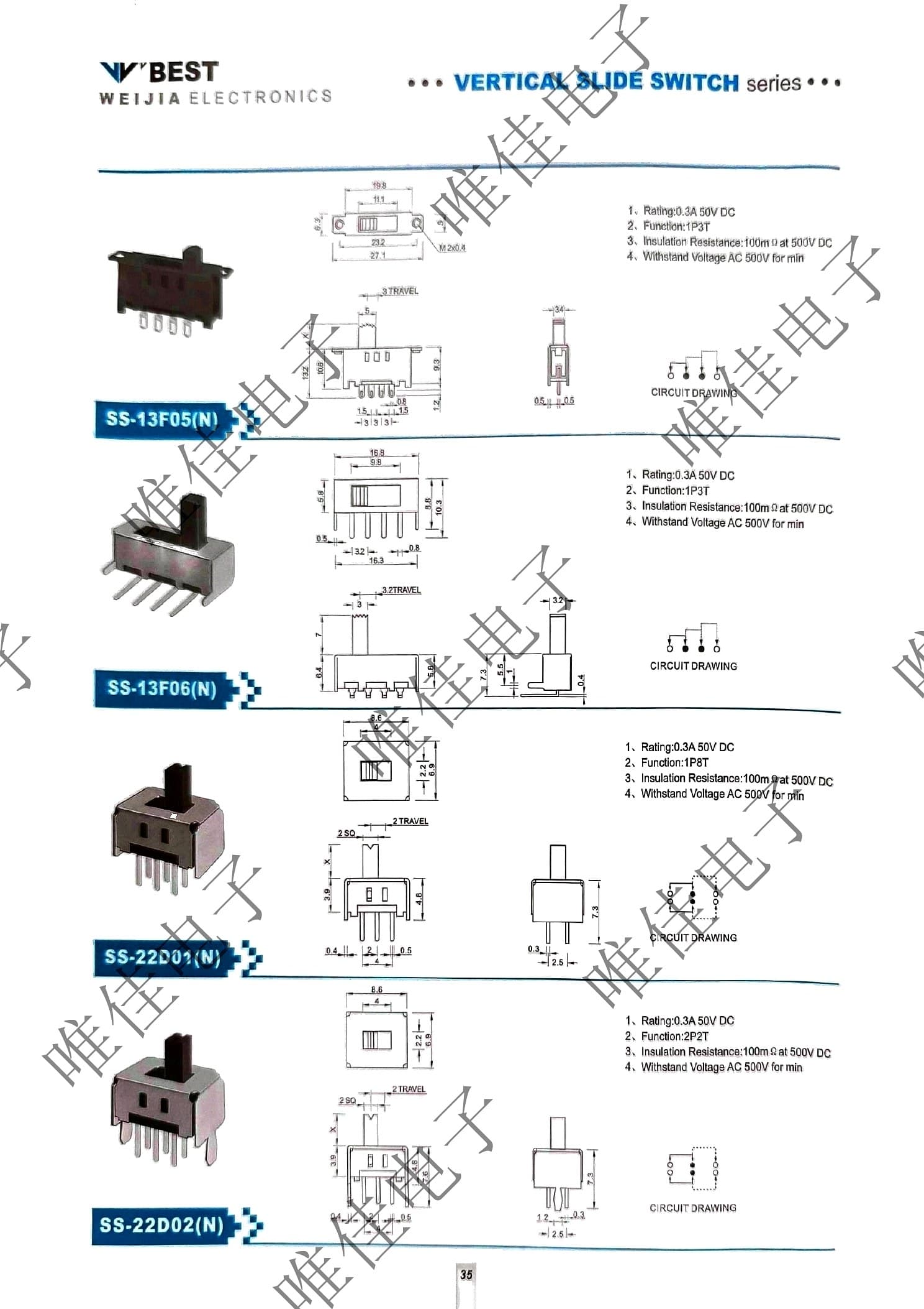 VERTICAL SLIDE SWITCH SERIES catalog page 43
