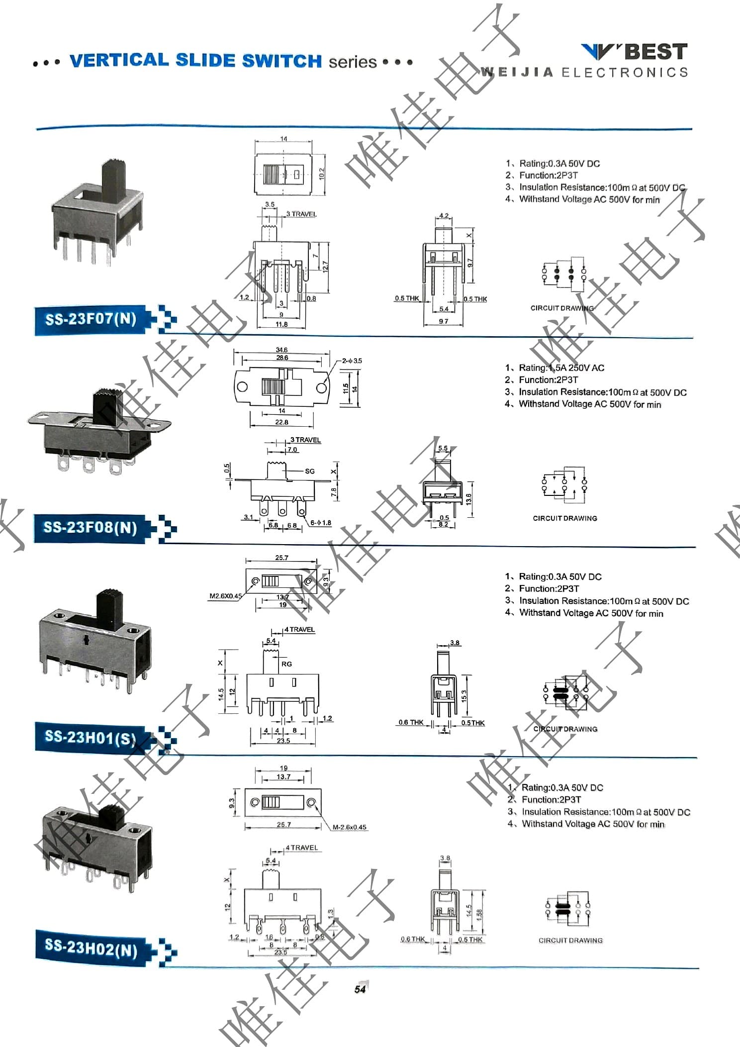 VERTICAL SLIDE SWITCH SERIES catalog page 62