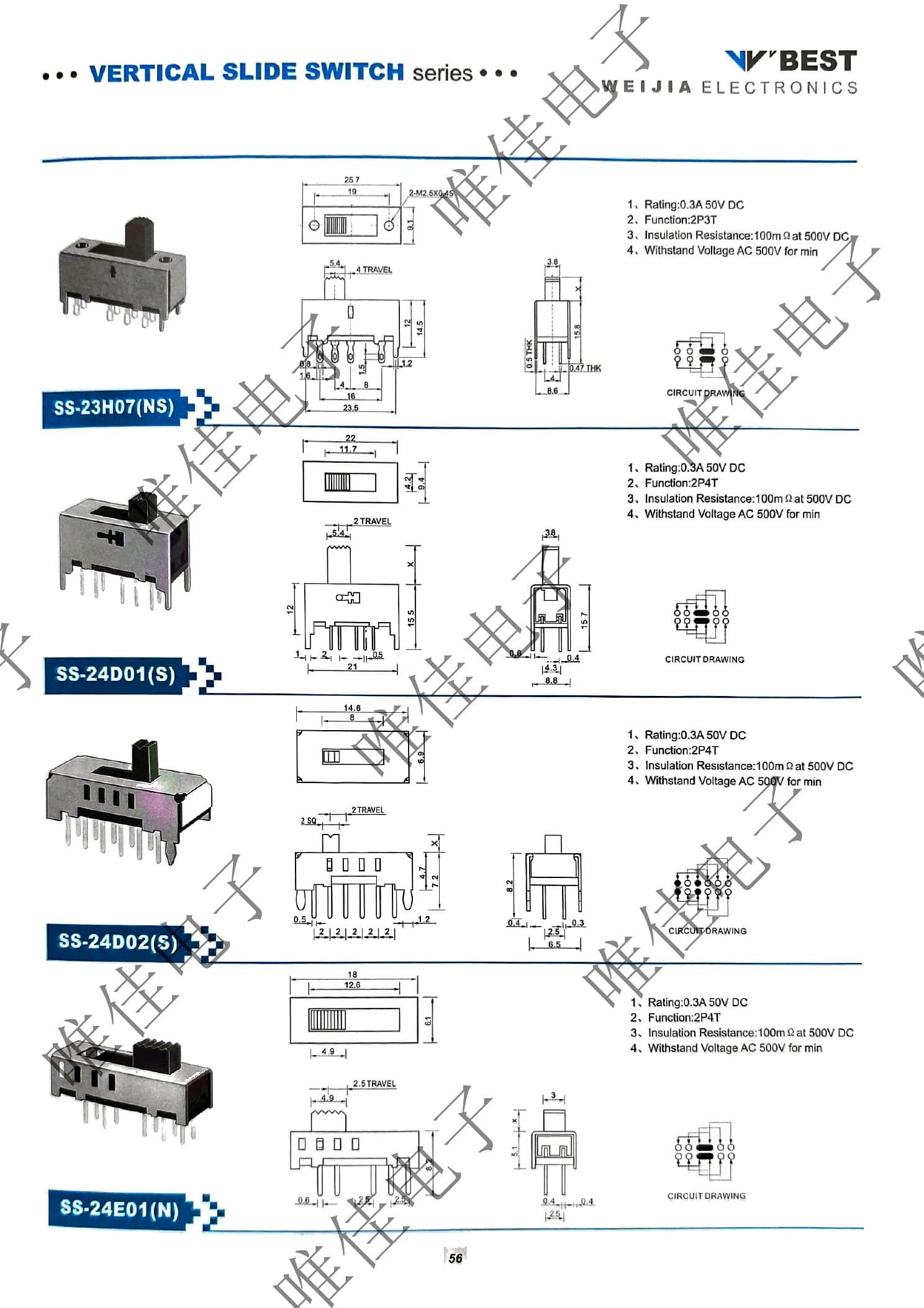 VERTICAL SLIDE SWITCH SERIES catalog page 64