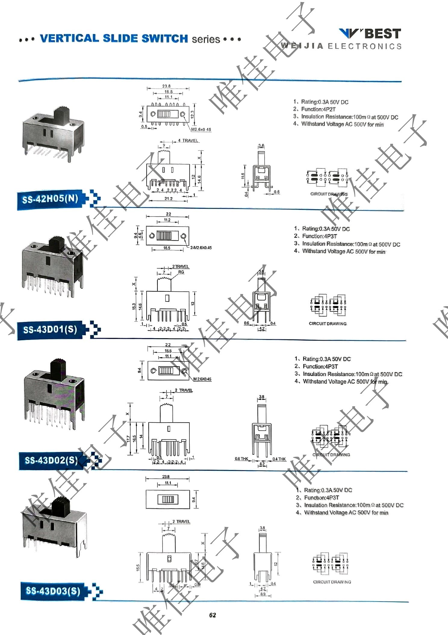 VERTICAL SLIDE SWITCH SERIES catalog page 70