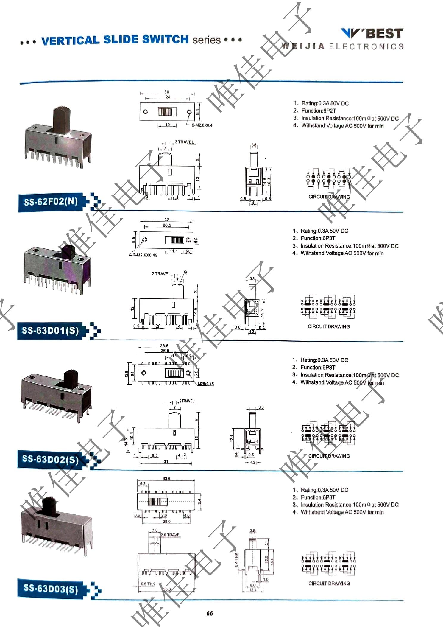 VERTICAL SLIDE SWITCH SERIES catalog page 74