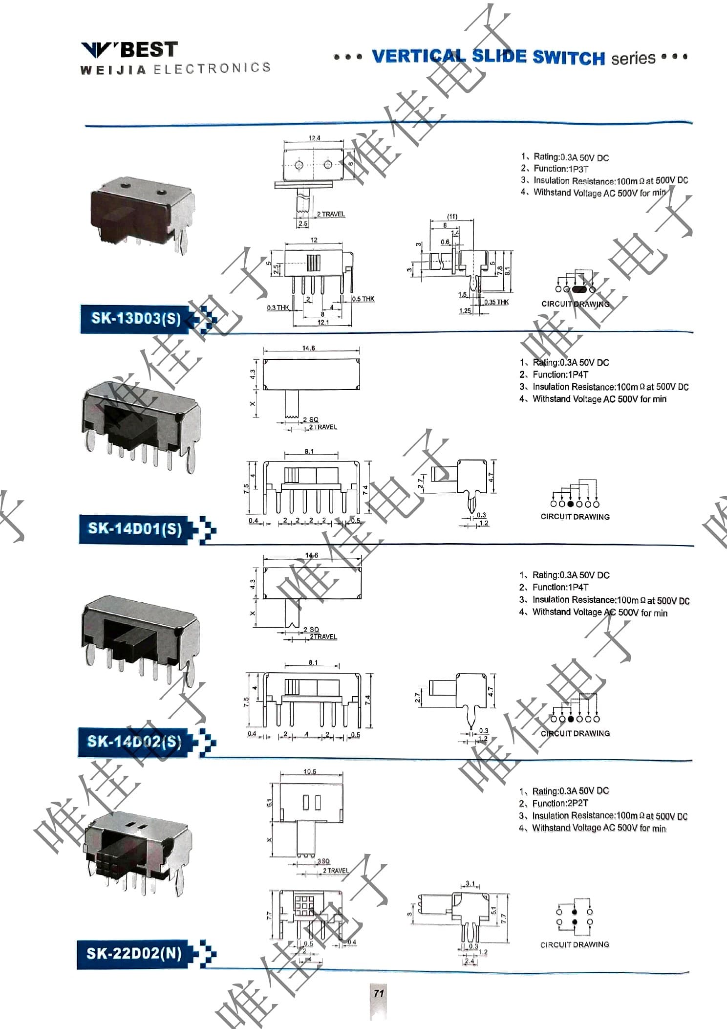 VERTICAL SLIDE SWITCH SERIES catalog page 79